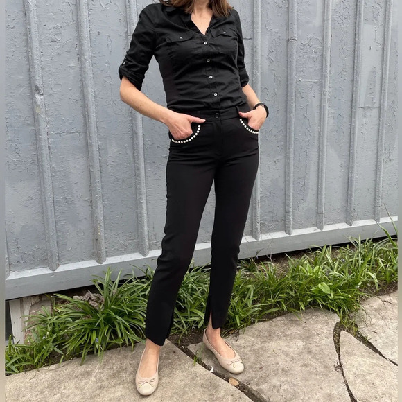 Moschino Pants - Moschino Black Slim Pants with Pearl Embellished Details, size 6